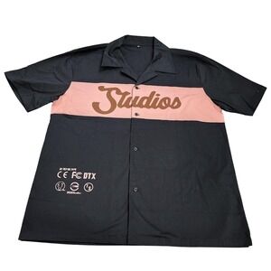 Studios Shirt Mens XL Black Pink Colorblock Short Sleeve Button Graphic Casual